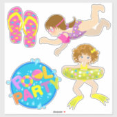 Sticker Fête de la piscine pour filles mignonnes (Feuille)