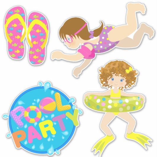 Sticker Fête de la piscine pour filles mignonnes (Devant)