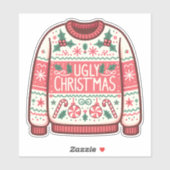 Sticker Fête de Noël avec un pull moche et ringard (Feuille)