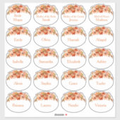 Sticker Fête des mariées florale de pêche Nom Balise Stick (Feuille)