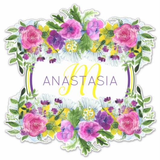 Sticker Fête des mères Mère dimanche aquarelle Monogramme (Devant)