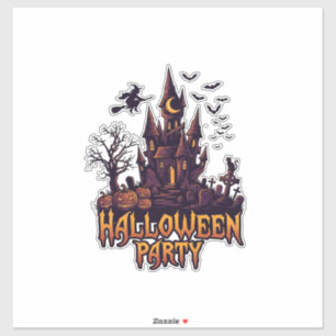 Sticker Fête d'Halloween Château Hanté Citrouilles Chauves