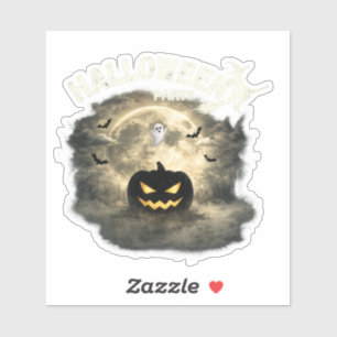 Sticker Fête d'Halloween Lune Citrouille Fantôme Vintage H
