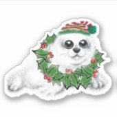 Sticker Fête Seal pup | Couronne de Noël (Devant)