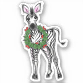 Sticker Fête Zebra | couronne rouge verte de Noël (Devant)