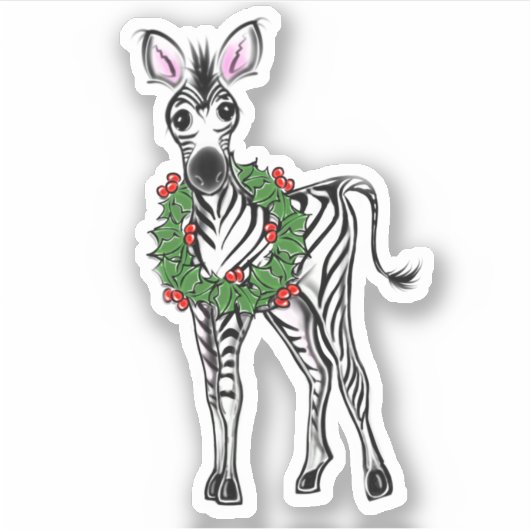 Sticker Fête Zebra | couronne rouge verte de Noël (Devant)