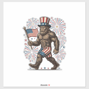 Sticker Feu d'artifice patriotique Sasquatch Gravure vinta