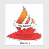 Sticker Feu ou Flamme et Cœur avec citation Pentecôte 1UP (Feuille)