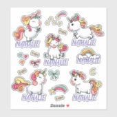 Sticker Feuille autocollante Unicorn avec nom (Feuille)