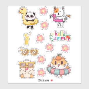 Sticker Feuille d'animaux d'été amusants pour les enfants