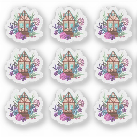 Sticker Feuille d'aquarelle de Cabine floral chic rustique (Devant)