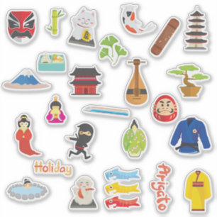 Sticker Feuille d'autocollant Icônes de culture japonaise