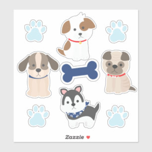 Sticker Feuille d'autocollants à chiot bleu