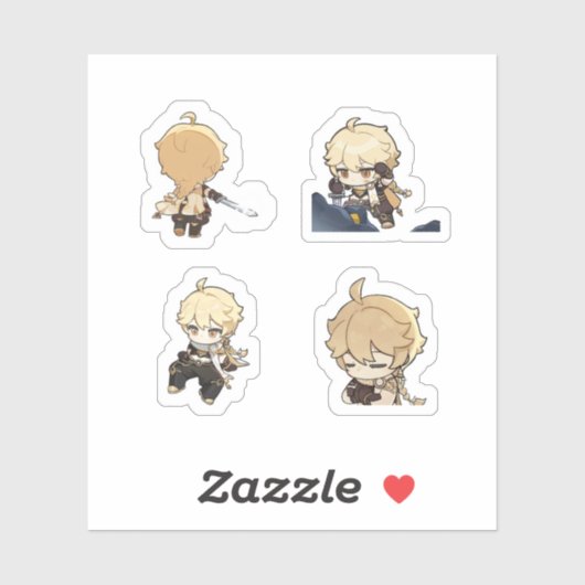 Sticker Feuille d'autocollants Aether Genshin Impact 4 piè (Feuille)