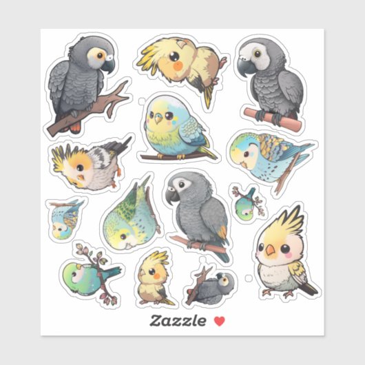 Sticker Feuille d'autocollants African Grey, Cockatiel et  (Feuille)