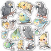 Sticker Feuille d'autocollants African Grey, Cockatiel et  (Devant)