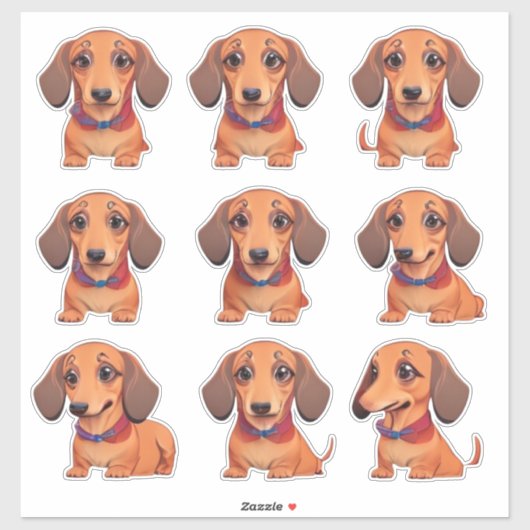 Sticker Feuille d'autocollants Brown Dachshund Puppy Kawai (Feuille)