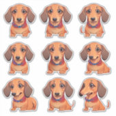 Sticker Feuille d'autocollants Brown Dachshund Puppy Kawai (Devant)