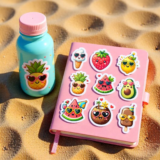 Sticker Feuille d'autocollants de 9 aliments de style kawa