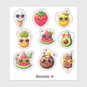 Sticker Feuille d'autocollants de 9 aliments de style kawa (Feuille)