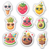 Sticker Feuille d'autocollants de 9 aliments de style kawa (Devant)