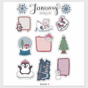 Sticker Feuille d'autocollants de janvier – Ours douillets