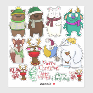 Sticker Feuille d'autocollants de la ménagerie de Noël
