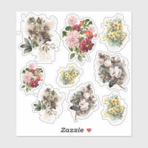 Sticker Feuille d'autocollants de trois fleurs différentes