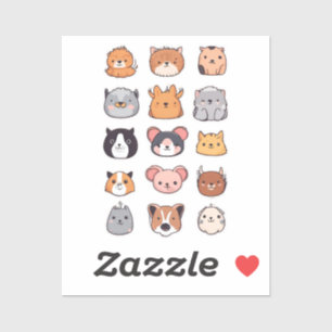 Sticker Feuille d'autocollants de visages d'animaux mignon