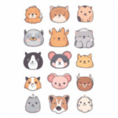 Sticker Feuille d'autocollants de visages d'animaux mignon (Recto)
