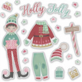 Sticker Feuille d'autocollants en papier elfe de Noël (Devant)