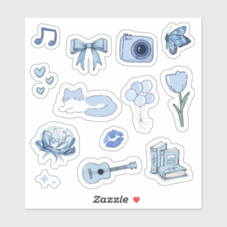 Sticker Feuille d'autocollants en vinyle esthétique bleu