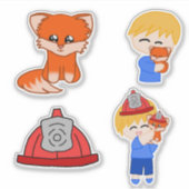 Sticker Feuille d'autocollants - Fox pompier (Devant)