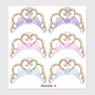 Sticker Feuille d'autocollants Rose, Violet et Bleu, Tiara