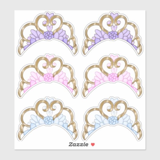 Sticker Feuille d'autocollants Rose, Violet et Bleu, Tiara (Feuille)