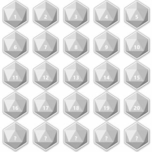 Sticker Feuille de 25 texte personnalisé D20 Die   Modèle 