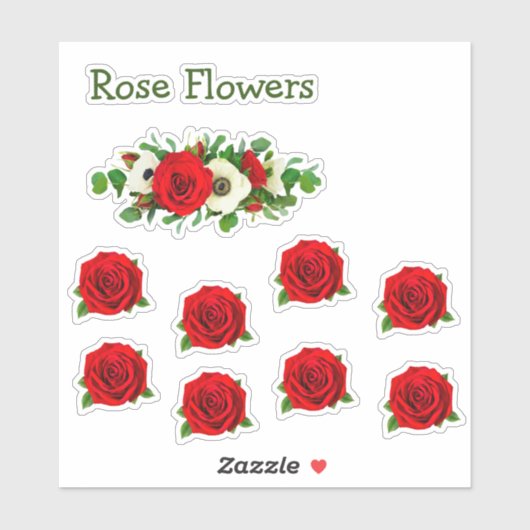 Sticker Feuille De Fleurs Roses Rouges (Feuille)