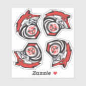 Sticker Feuille de loup rouge de 4 logos scolaires (Feuille)
