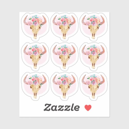 Sticker Feuille de planner aquarelle crâne de vache bohème (Feuille)