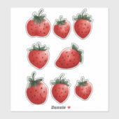 Sticker Feuille d'étiquette de fraise d'aquarelle (Feuille)