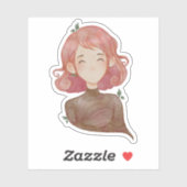 Sticker Feuilles aquarelle et caractère fille arbre (Feuille)