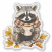 Sticker Feuilles d'automne confortable raccoon avec tasse  (Devant)