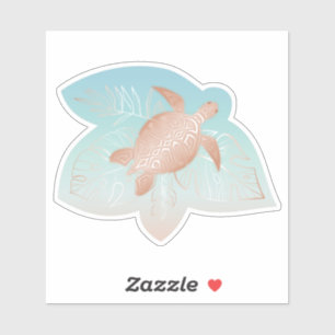 Sticker Feuilles tropicaux de la tortue d'or rose