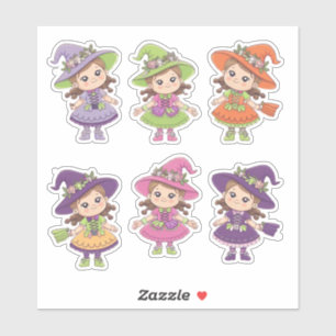 Sticker Feuillet d'autocollants adorable sorcières d'Hallo