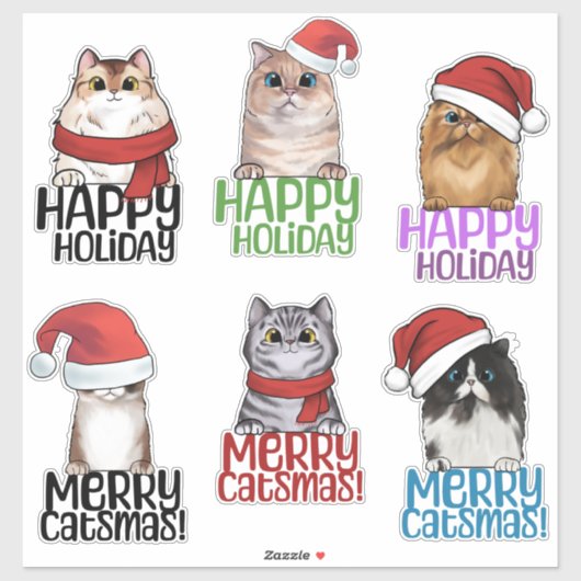 Sticker Feuillet d'autocollants de Noël Joyeux Catsmas (Feuille)