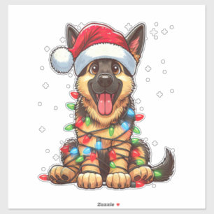 Sticker Feux de Noël du chien berger allemand Santa Hat Xm