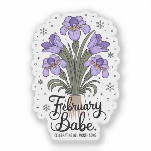 Sticker Février Baby Anniversaire Violet & Iris Flower (Devant)