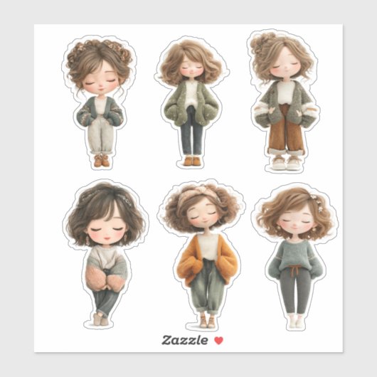 Sticker Fiche d'autocollants de fille Chibi mignonne – Pos (Feuille)