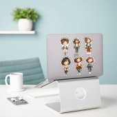Sticker Fiche d'autocollants de fille Chibi mignonne – Pos (Ordinateur portable sur le bureau)