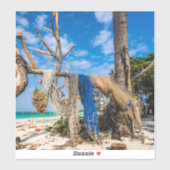 Sticker Filets de pêche séchant sur la plage (Feuille)